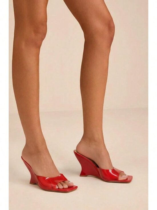 Shoes - Red Casual Women's Clear Strap Open Toe Wedges